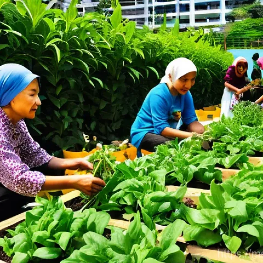 텃밭 재배 관련 정부 지원 정책 - **A Vibrant Malaysian Community Urban Garden in Action**
A lively, sun-drenched community garden...