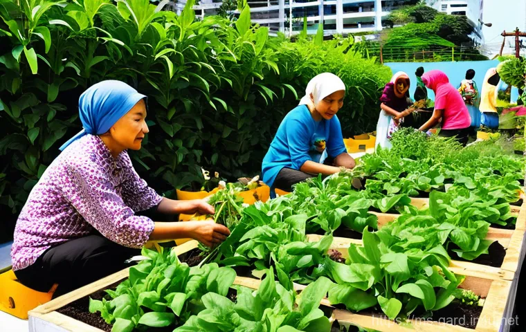 텃밭 재배 관련 정부 지원 정책 - **A Vibrant Malaysian Community Urban Garden in Action**
A lively, sun-drenched community garden...